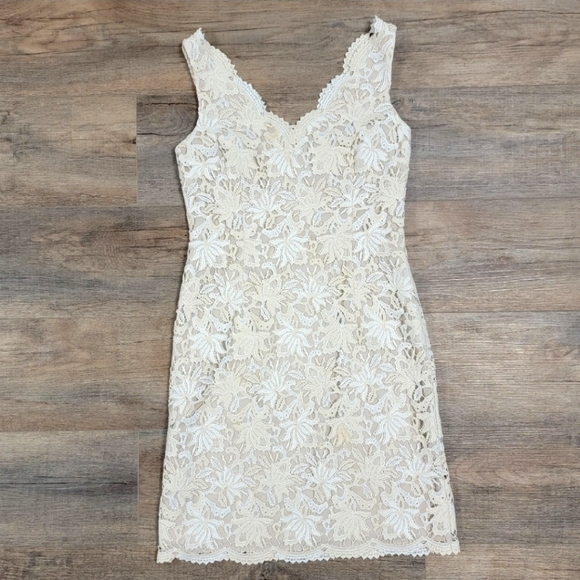 Ann Taylor Dressy Sleeveless Lace Overlay Dress Cream Beige Lined Size 0 - Picture 2 of 15
